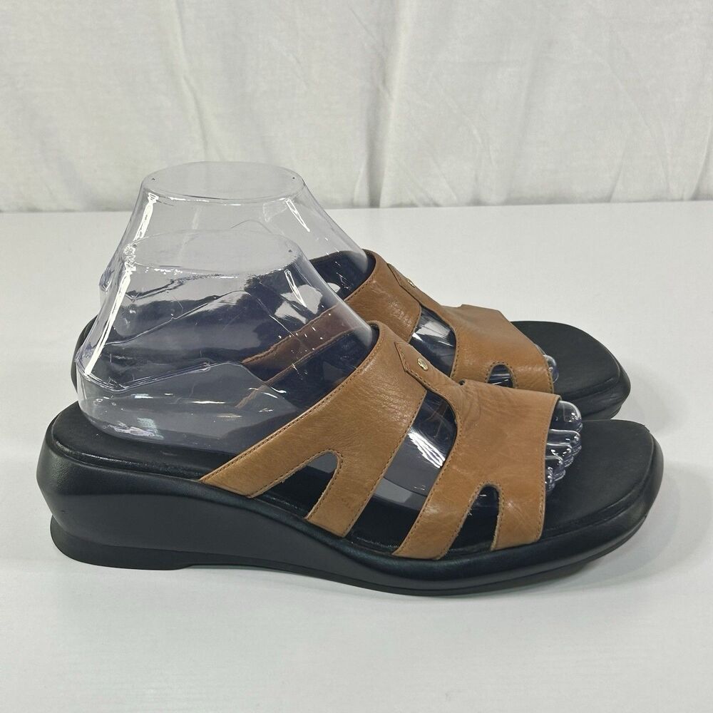 Clarks Leather Slide Sandals Brown Black Leather‎ Wedge Women's Size 9
